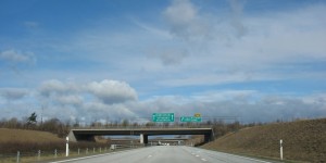 Sweden highway overpass with sign